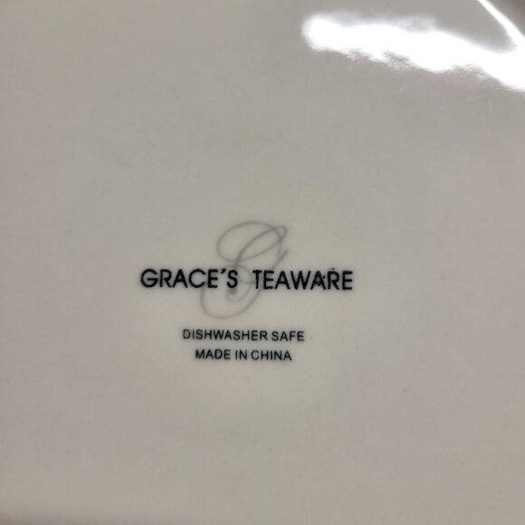 Gracie's Teaware Red Black Yellow Floral 8 Inch Set of 2 Tea Pastry Plates - Picture 7 of 9